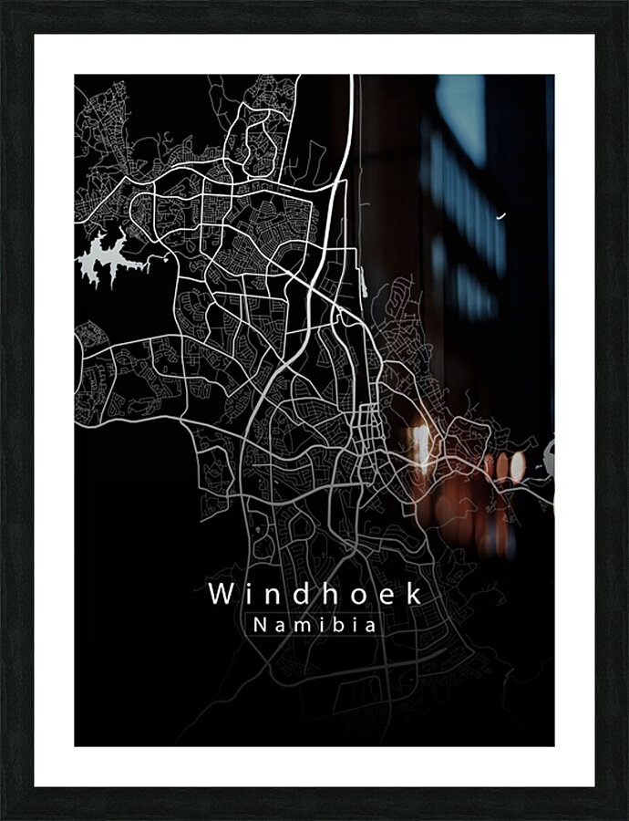 Windhoek Namibia City Map black Picture Frame print
