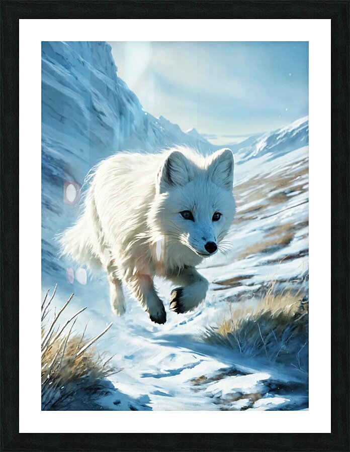 An illustration of an arctic fox with white fur  Picture Frame print