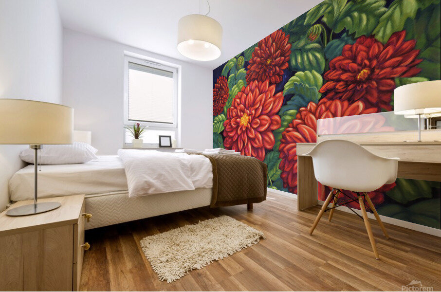 Red Dahlias Mural print