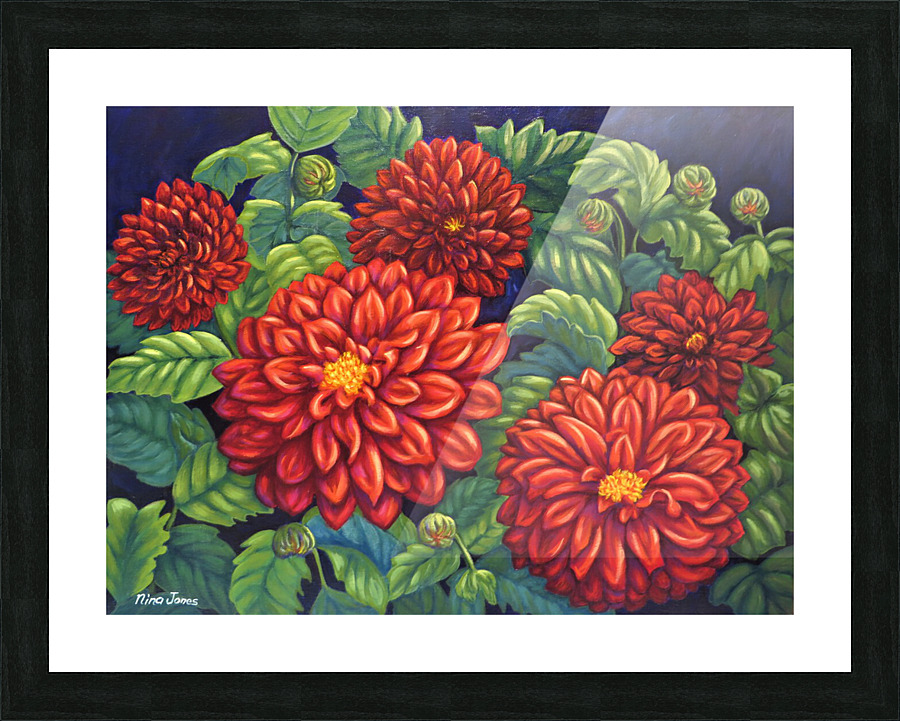 Red Dahlias Picture Frame print