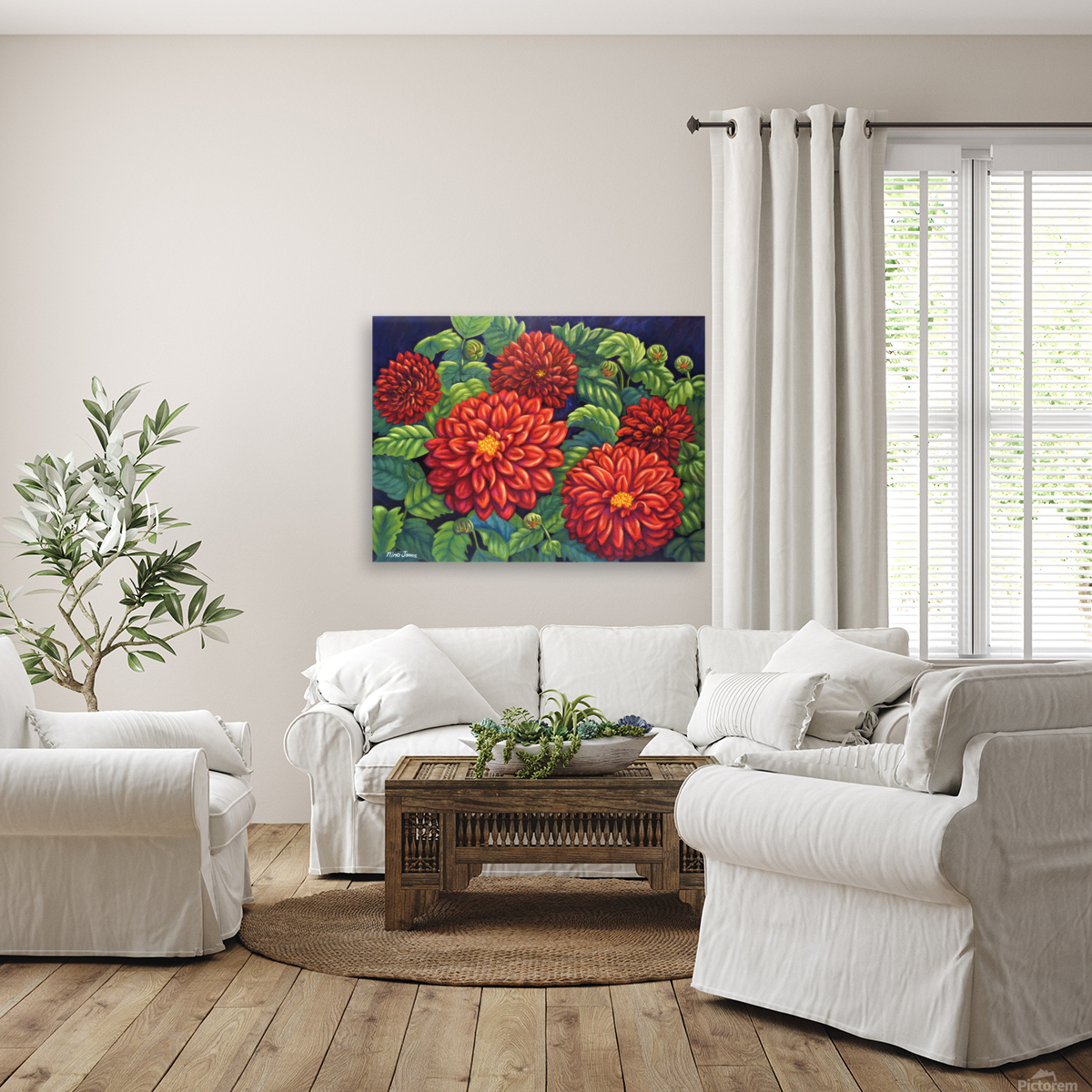 Red Dahlias Reproduction