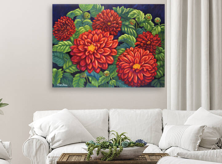 Red Dahlias Reproduction