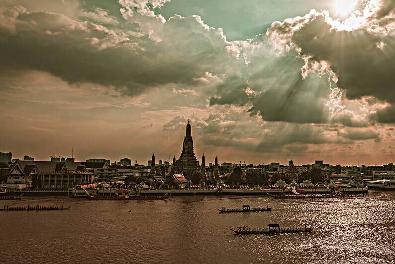 Wat Arun With Boats Horizontal Thailand by Chris Dufresne