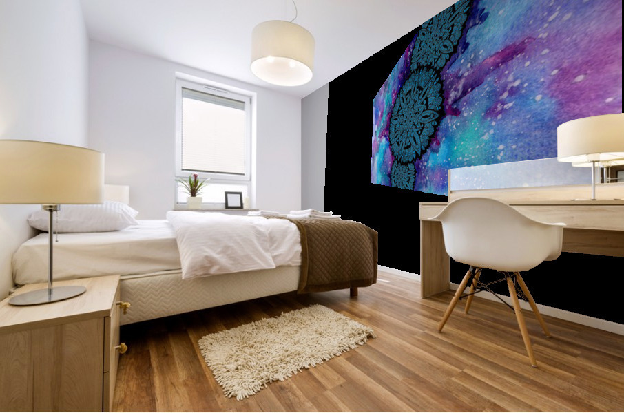Blue Space Mandala Cluster Mural print