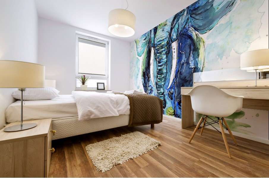 Chubby Blue Elephant Mural print