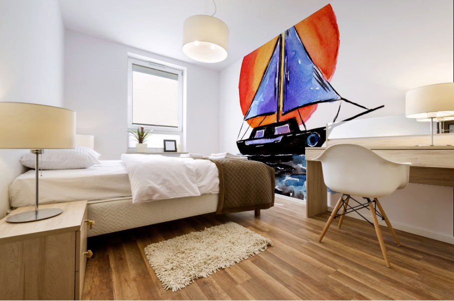Purple Sails Boat Mural print