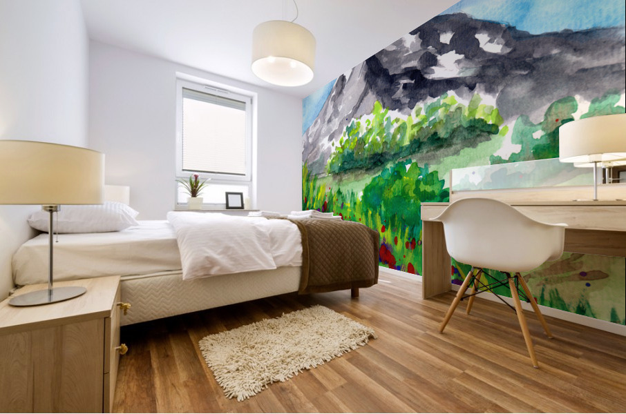 Meadows and Mountain Mural print