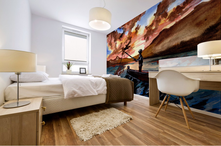 Fishing at Sunset Mural print