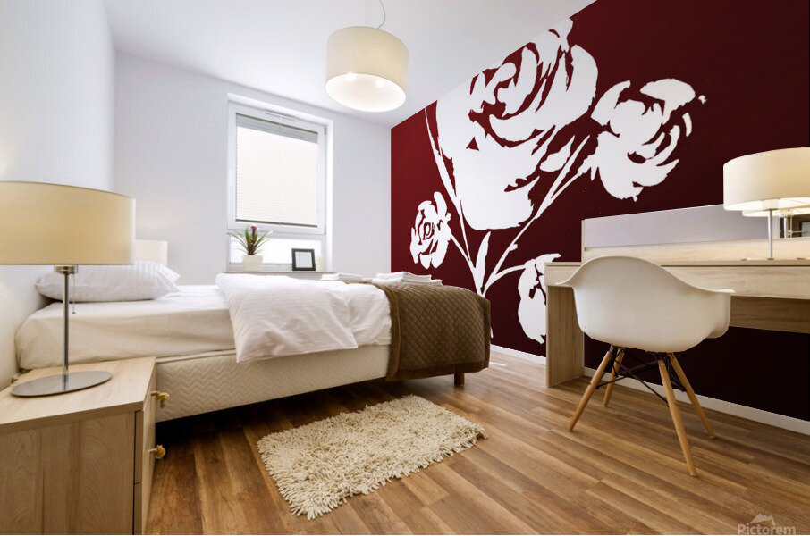 White Rose on Red Mural print