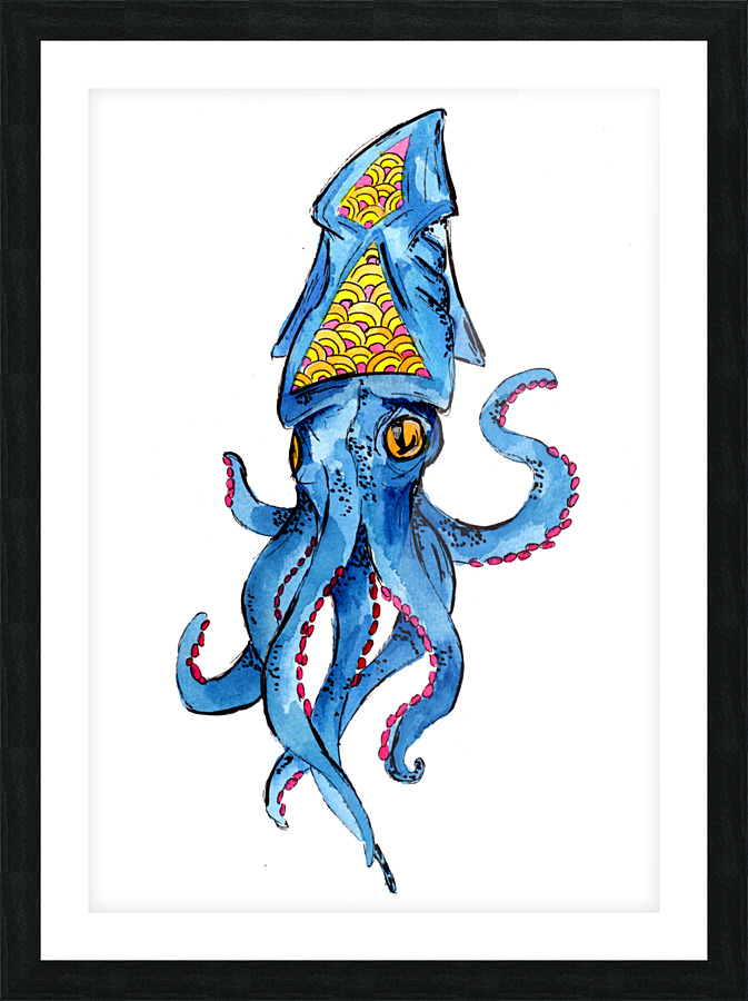 Blue Squid Picture Frame print