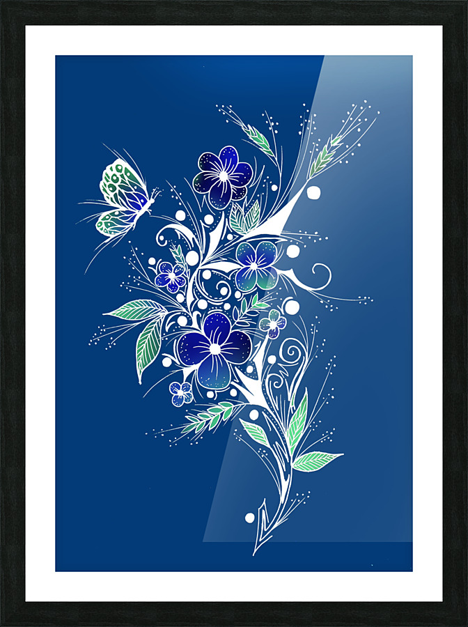 Flower Tattoo Blue Picture Frame print