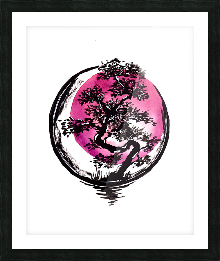 Bonsai Tree Red Sun Circle Picture Frame print