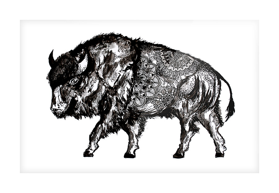 Mandala Buffalo Picture Frame print