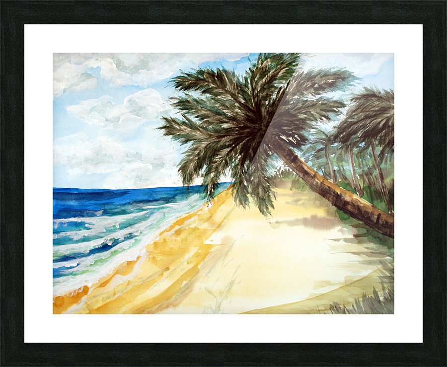Beach with Palm Trees Picture Frame print