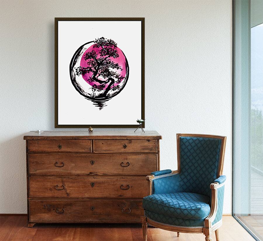 Bonsai Tree Red Sun Circle Reproduction