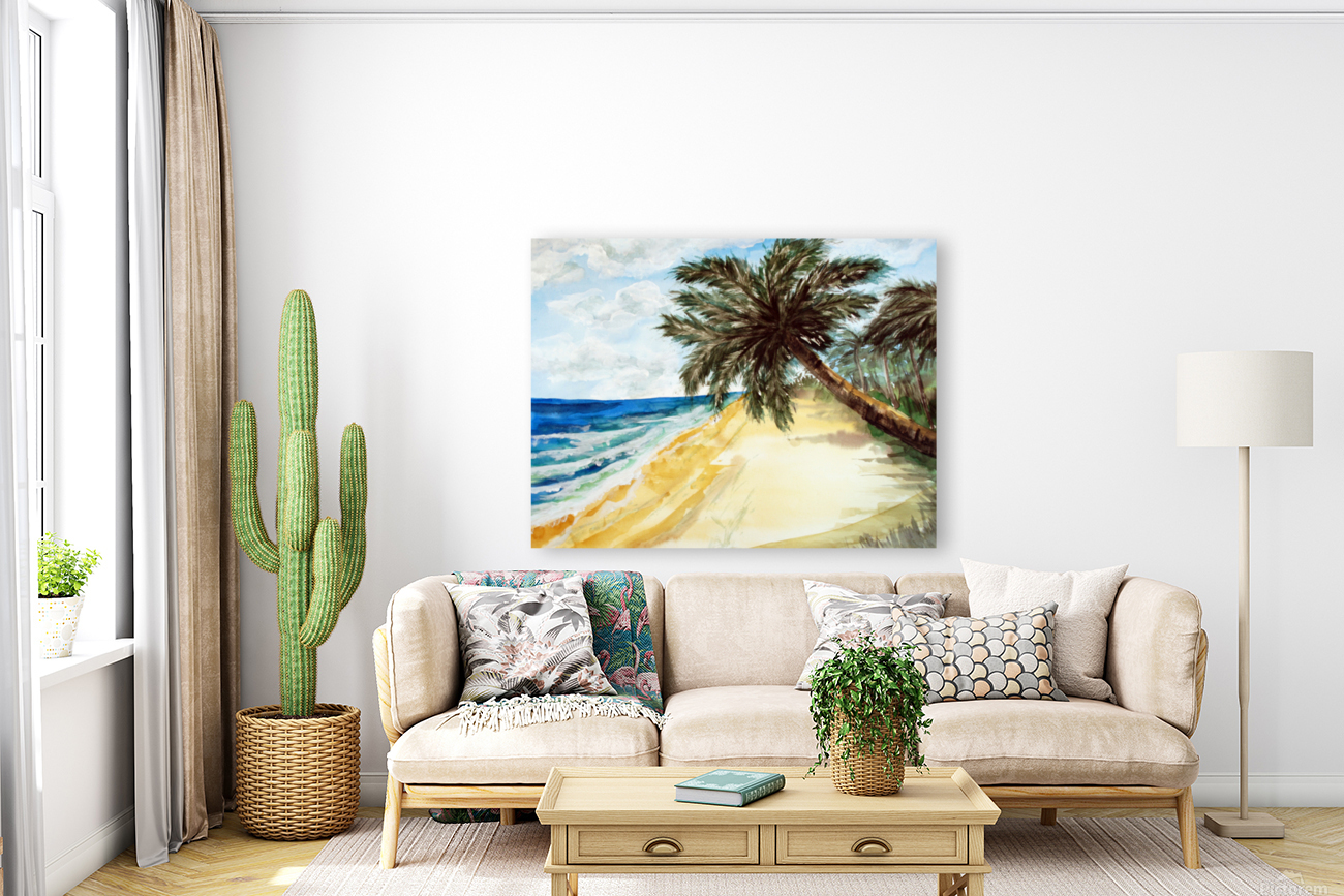 Beach with Palm Trees Reproduction