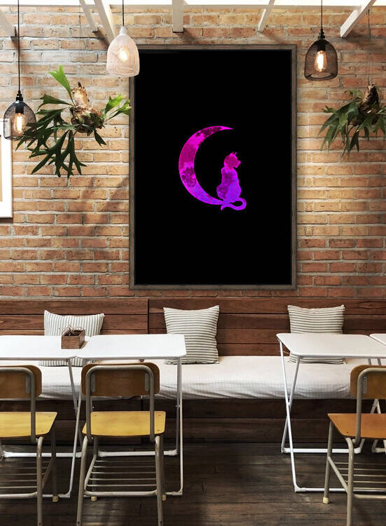 Purple Crescent Moon And Cat by Sebastian Grafmann
