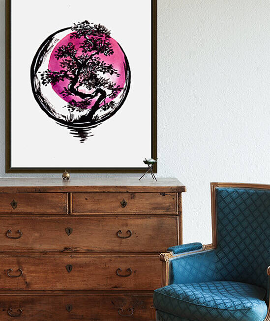 Bonsai Tree Red Sun Circle by Sebastian Grafmann