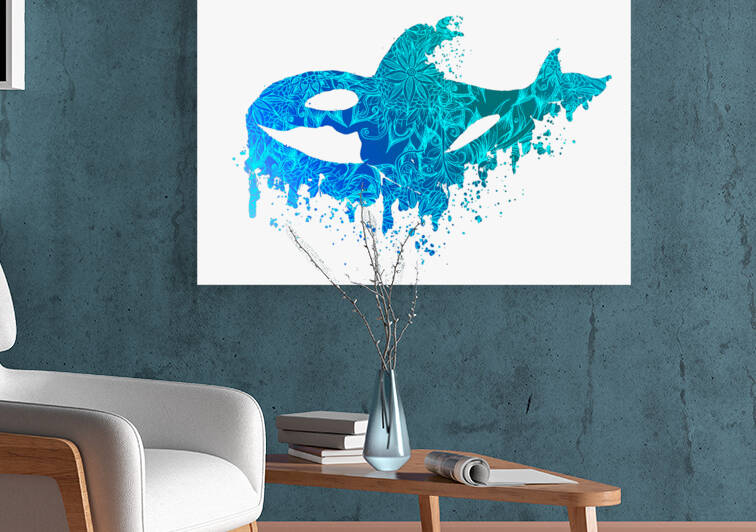 Blue Floral Orca Whale by Sebastian Grafmann