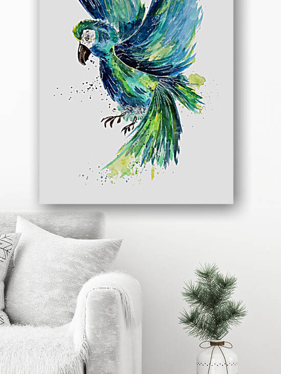 Blue and Turquoise Watercolor Parrott by Sebastian Grafmann