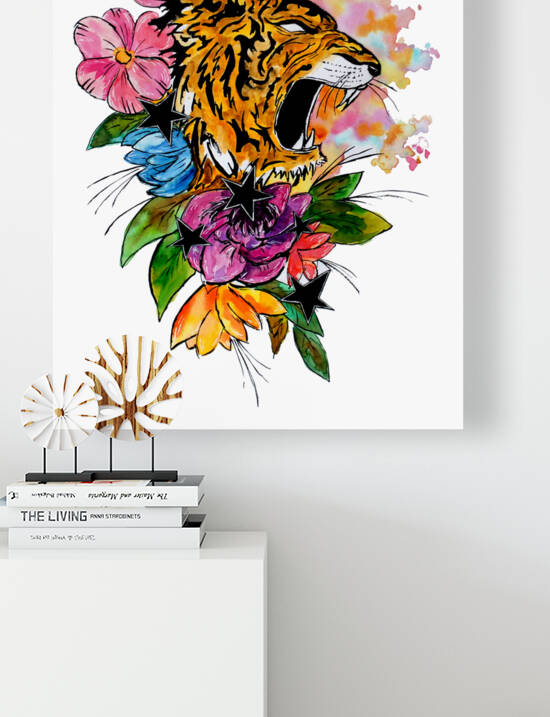 Tiger with Flowers and Stars by Sebastian Grafmann