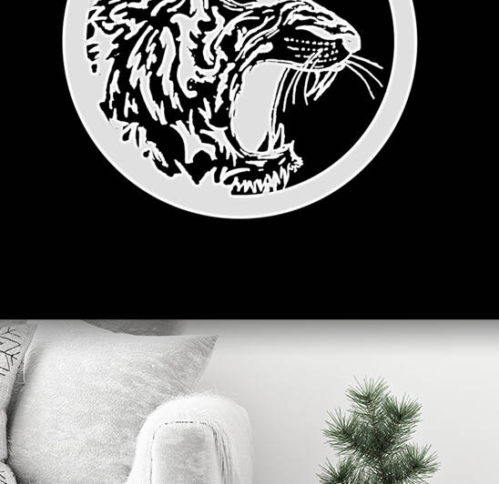 White Circle Tiger Head on Black by Sebastian Grafmann