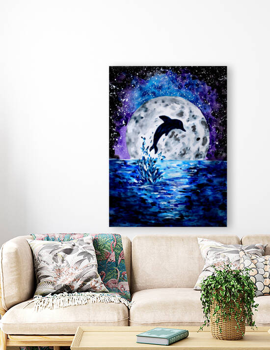 Dolphin Ocean and Moon by Sebastian Grafmann