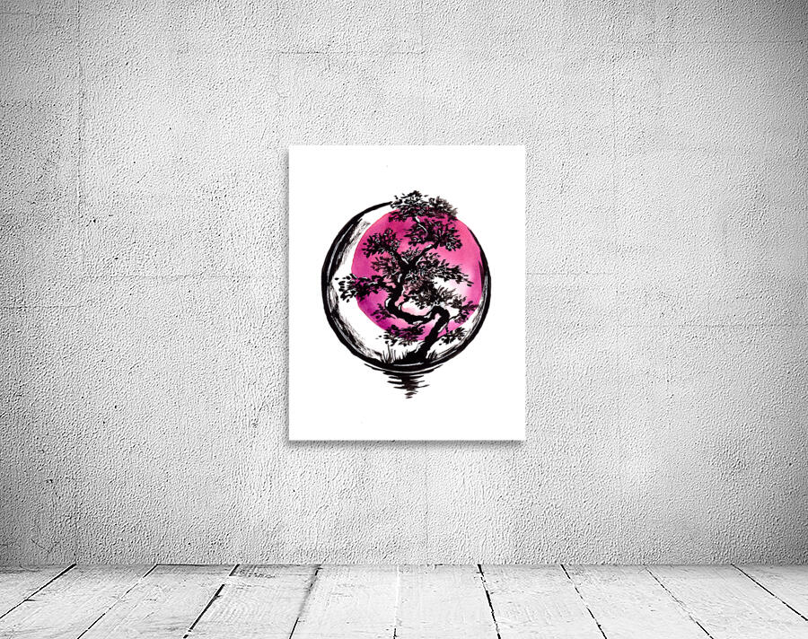 Bonsai Tree Red Sun Circle Wall Preview