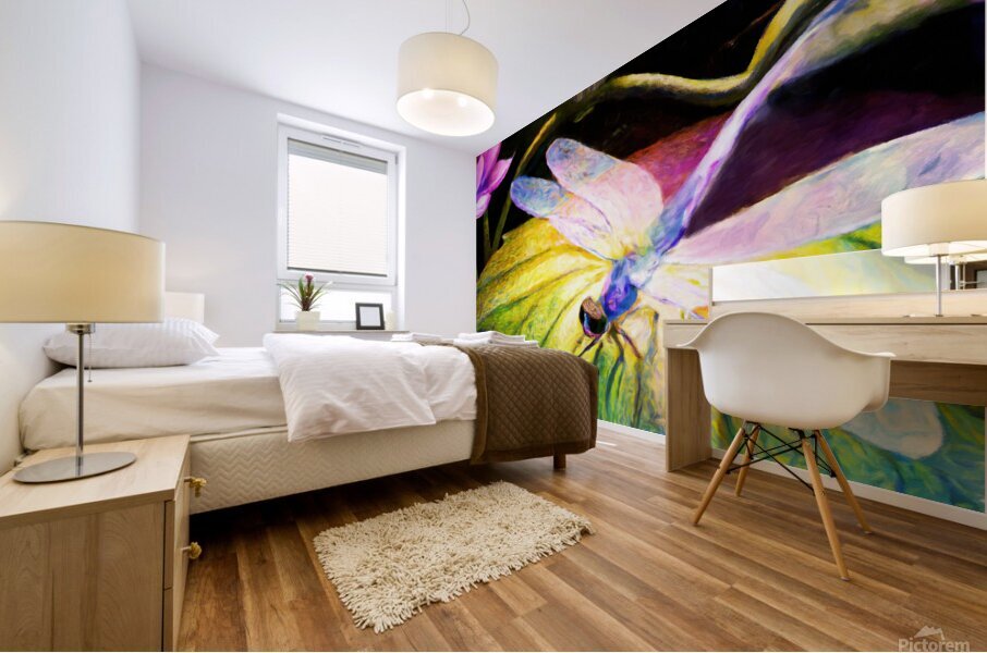 Dragonfly  on a waterlily pad  wall art by Nazan Saatci art Impression murale