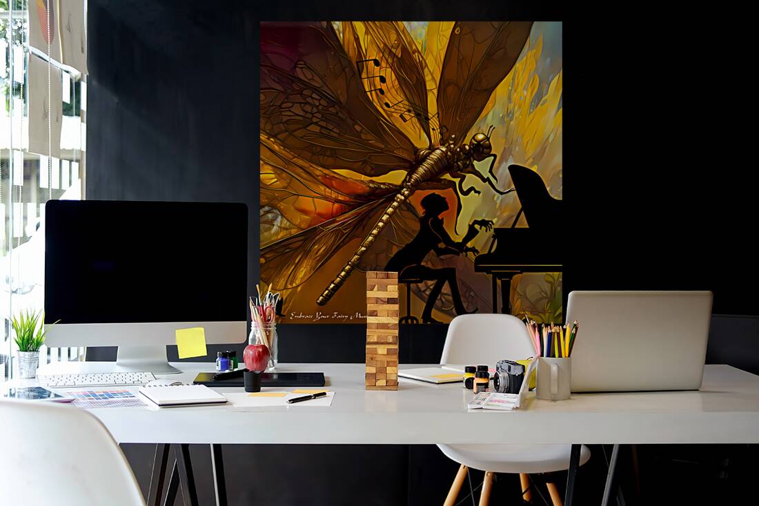 Embrace Your Fairy Muse quote  Piano Music Dragonfly Wall Art by Nazan Saatci Art Reproduction