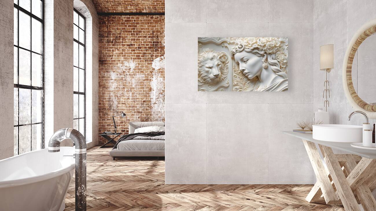 Woman with Lion decorative 3d relief sculpture  wall art print by Nazan Saatci Art Reproduction