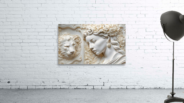 Woman with Lion decorative 3d relief sculpture  wall art print by Nazan Saatci Art Wall Preview