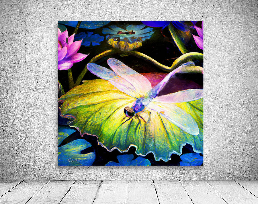 Dragonfly  on a waterlily pad  wall art by Nazan Saatci art Wall Preview
