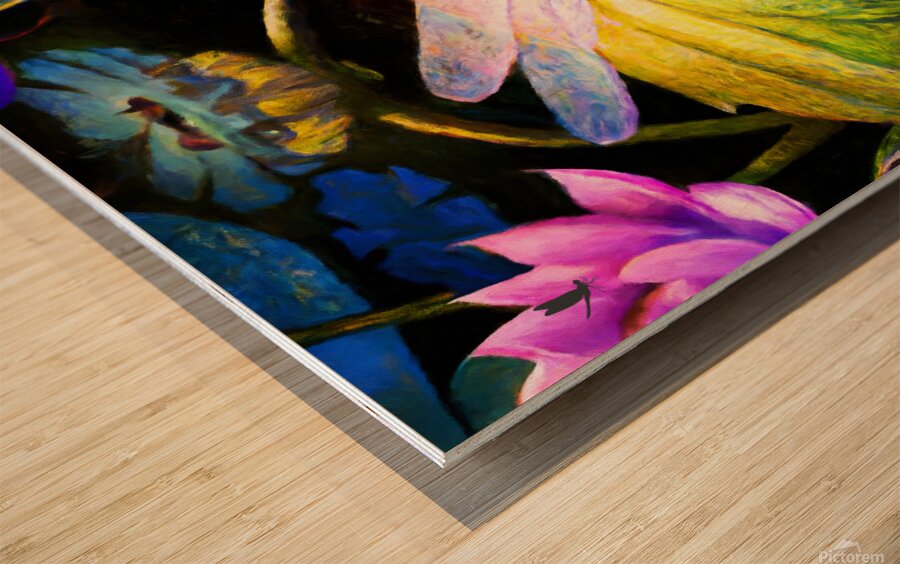 Dragonfly  on a waterlily pad  wall art by Nazan Saatci art Impression sur bois