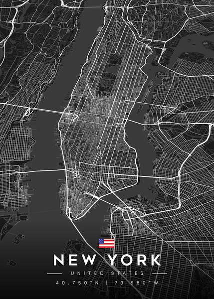 New York City Map Metal Prints Digital Download