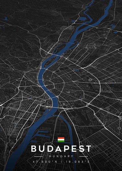 Budapest Dark Edition | City Map Art Print Digital Download