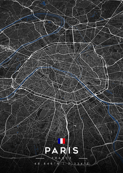 Paris Dark Edition | City Map Art Print Digital Download