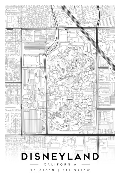 Disneyland California Minimalist Map Print  Digital Download