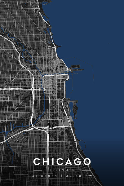 Chicago Minimalist City Map | Dark Edition  Digital Download