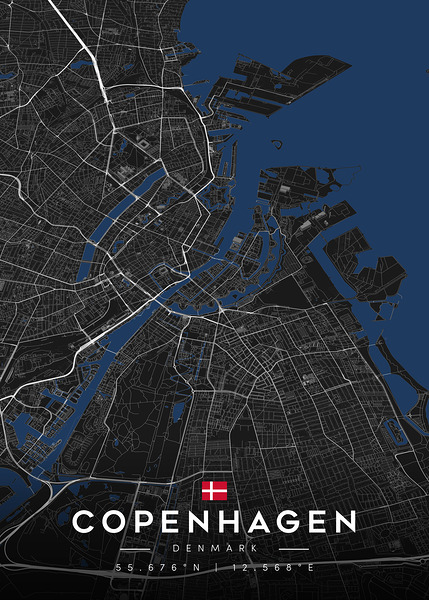 Copenhagen | Dark Edition City Map Art Digital Download