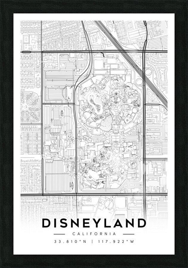 Disneyland California Minimalist Map Print  Picture Frame Printing