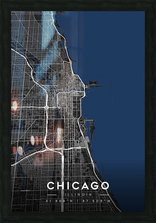 Chicago Minimalist City Map | Dark Edition  Picture Frame Printing