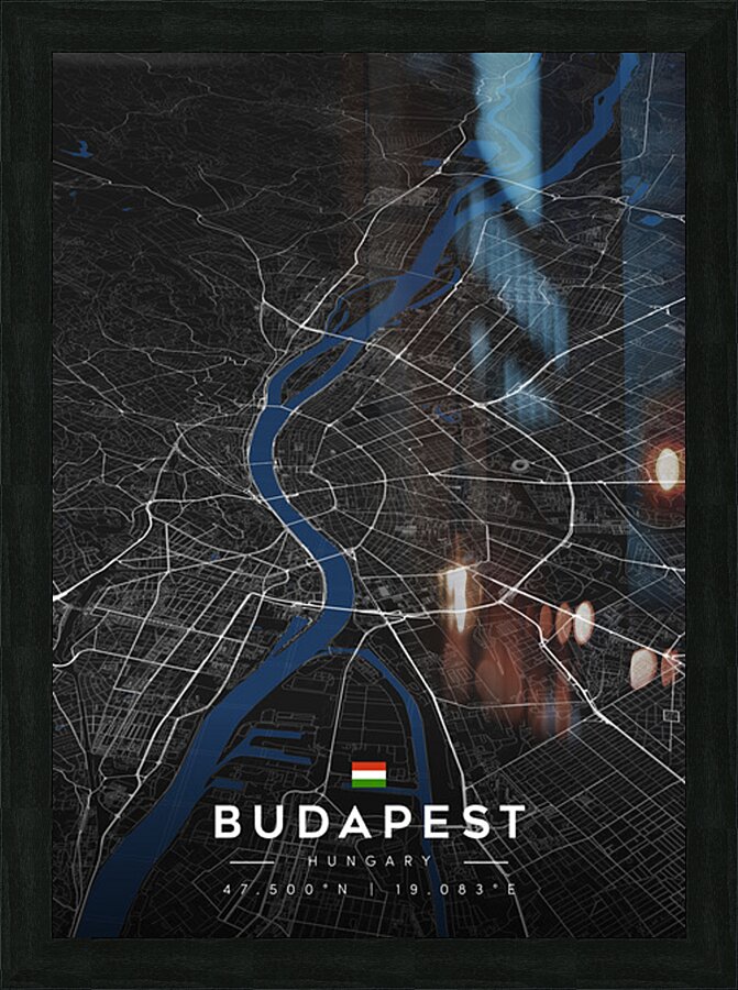 Budapest Dark Edition | City Map Art Print Picture Frame Printing