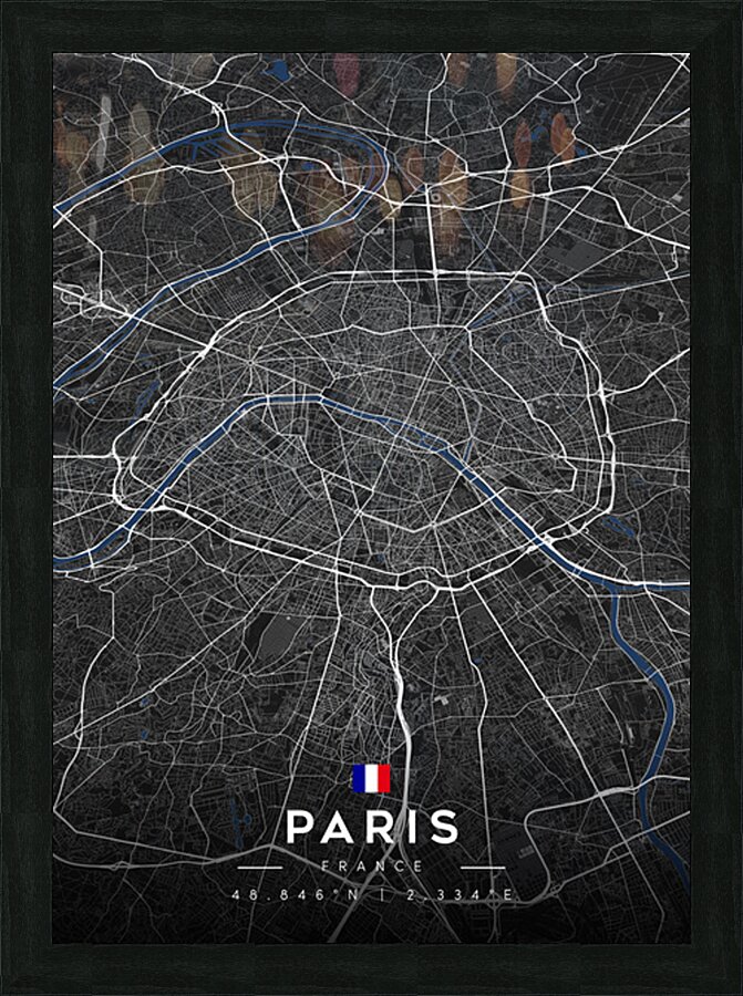 Paris Dark Edition | City Map Art Print Picture Frame Printing