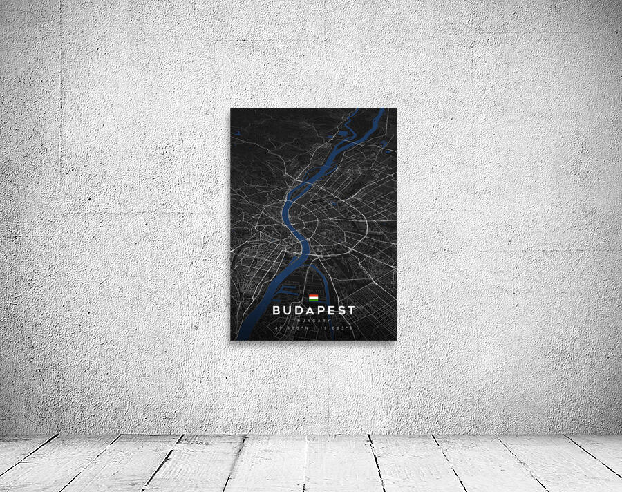 Budapest Dark Edition | City Map Art Print Wall Preview