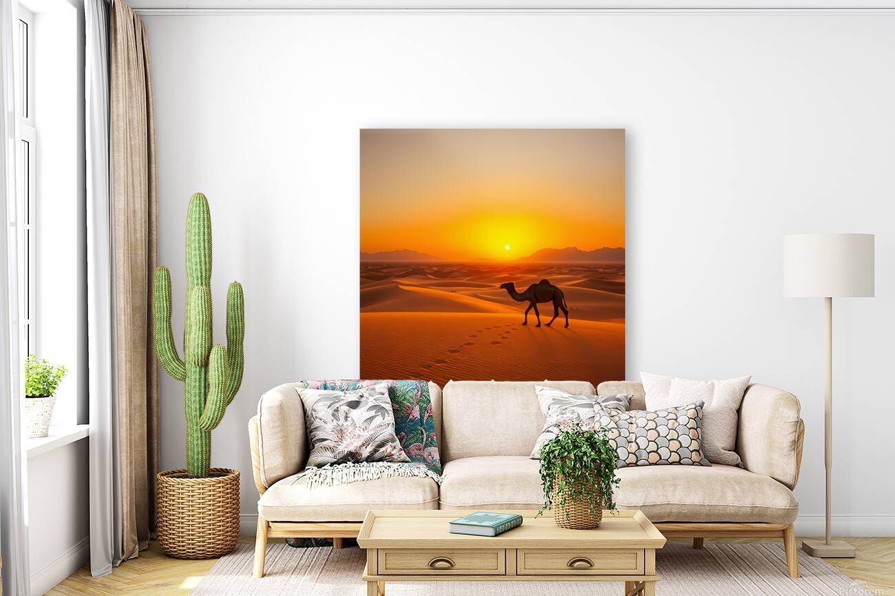  Camel walking on the sand Reproduction