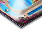 Mediterranean archway with bougainvillea blue doors and a view of the sea with a sailboat. Acrylic print