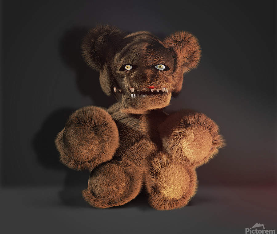 monster demon horror evil teddy bear 3d rendering by wetzkaz Wall Art