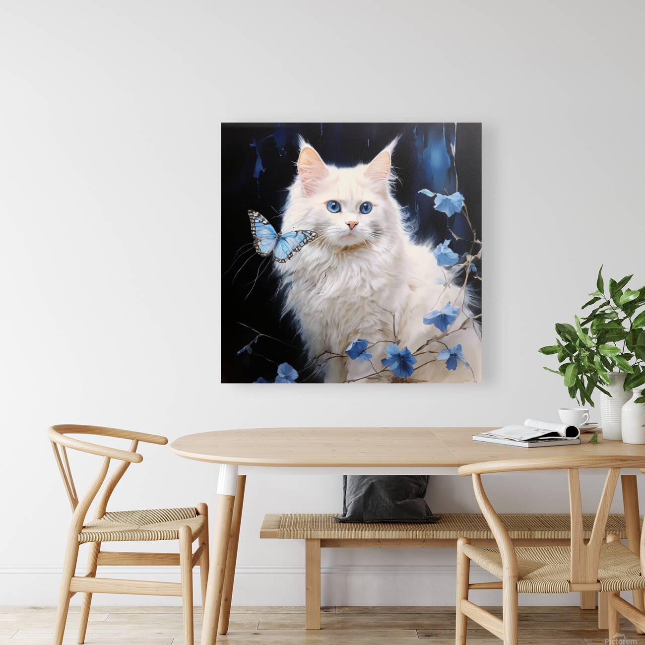 Cat on  blue Reproduction