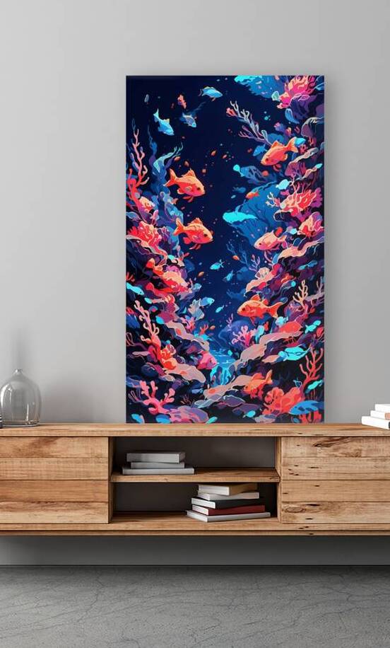  Neon drawing of corals and fishes underwater by GalleryDecor